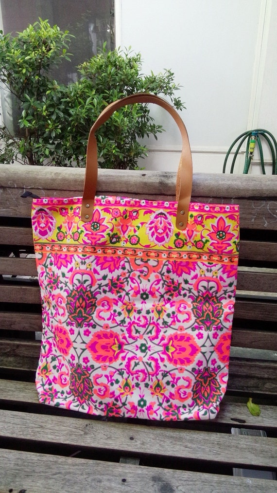 Tote Canvas bag Neon Printed Boho Tote bag Canvas by BOHOPeach