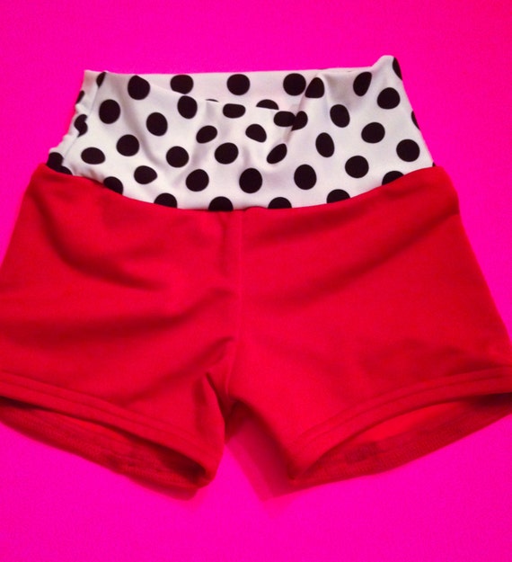 High Waist Booty Shorts in Red with White Polka by ArrowActive