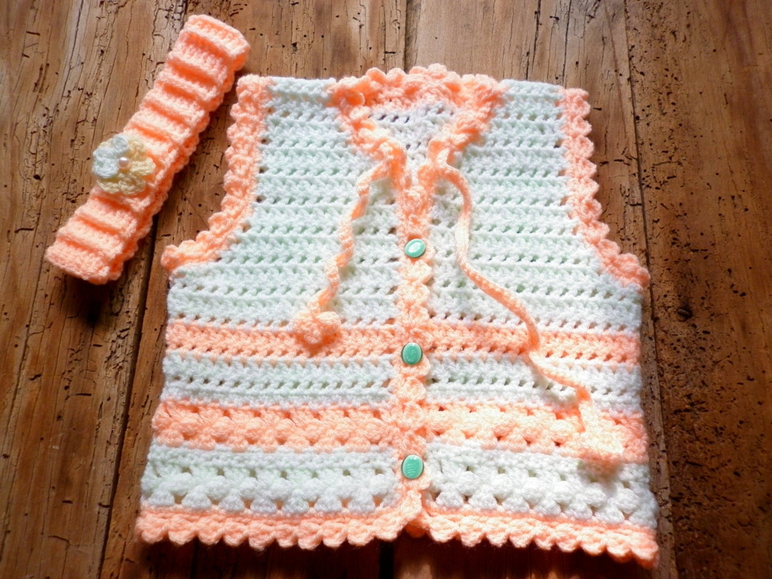 Cute Baby Vest Crocheted Headband Milk Mint Peach Color