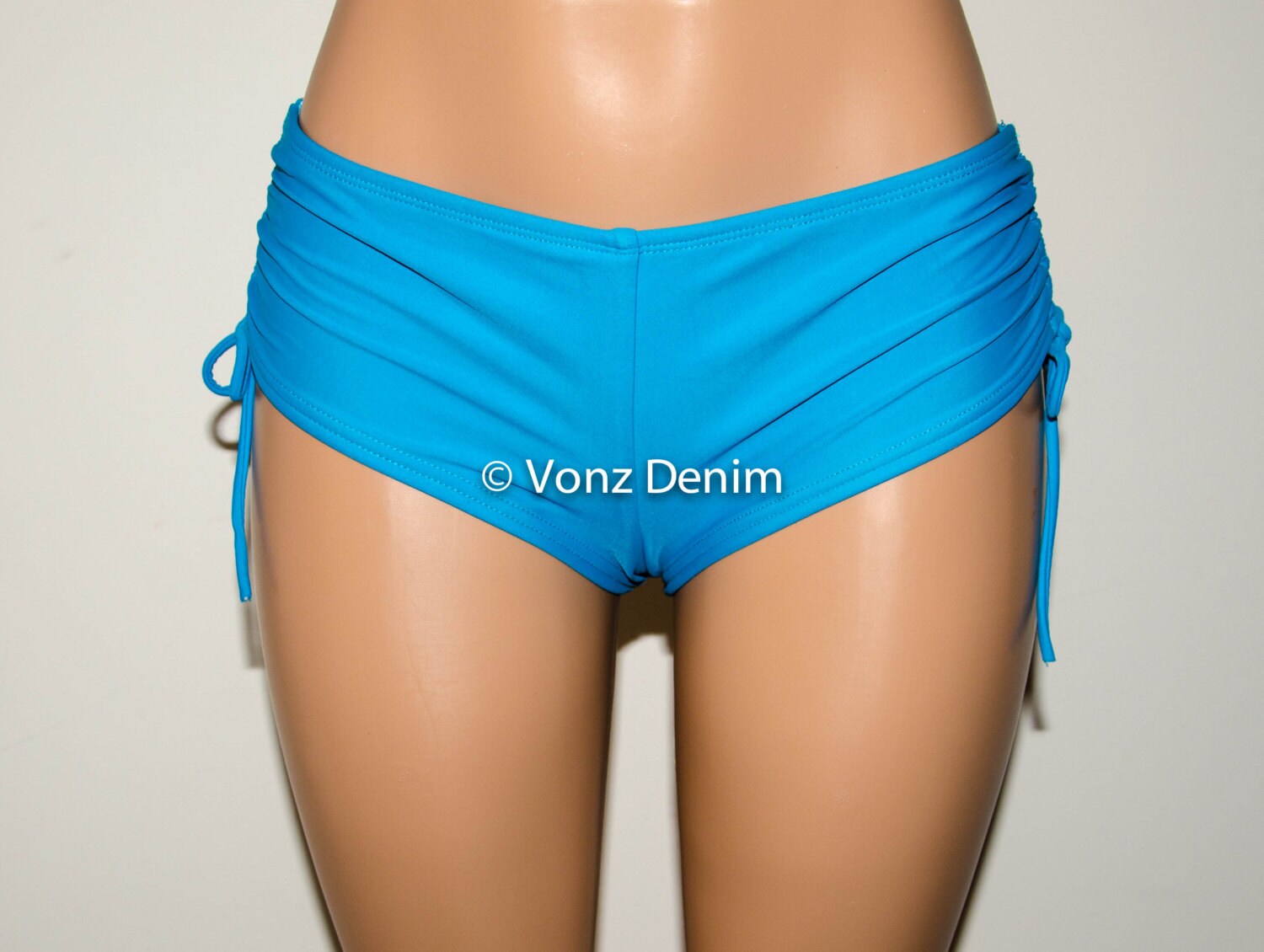 Full Coverage Boy Shorts Bikini Bottoms Scrunch & tie Side
