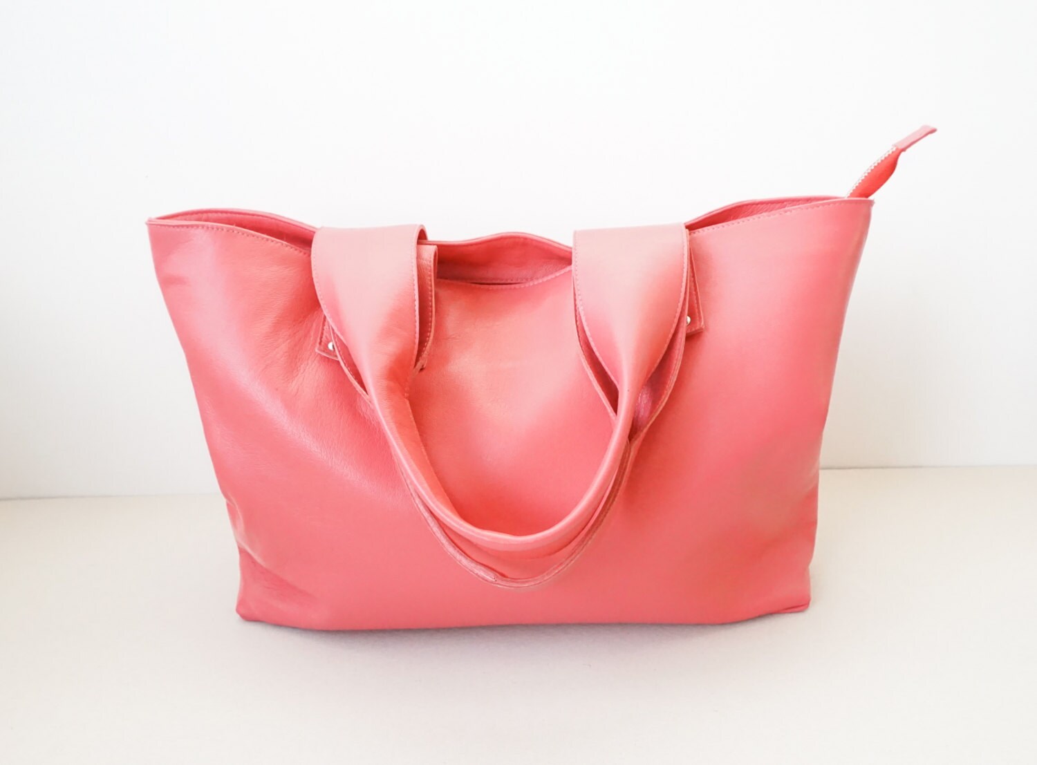 coral tote handbag