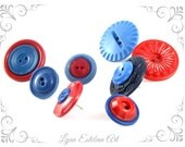 Patriotic tacks. Vintage Button Push pins. Red & blue gift for birthday, preppy house warming, nautical office decor. 4th of July decor. 954