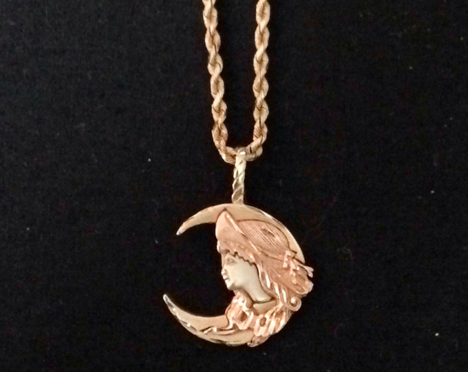 Storewide 25% Off SALE Vintage Tri Tone Michael Anthony's "Rebecca" Crescent Pendant & 14k Gold Twisted Chain Necklace Featuring Beautiful D