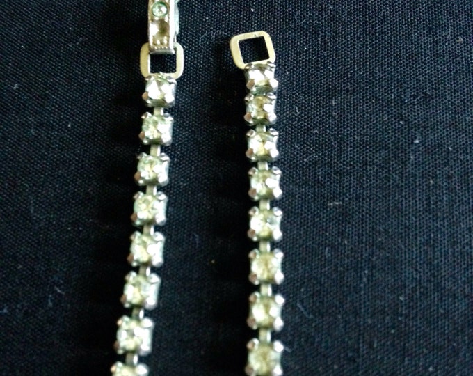 Storewide 25% Off SALE Vintage Silver Tone Pendant Style Designer Tennis Necklace Featuring Beautiful Prong Set Clear Rhinestone Accents