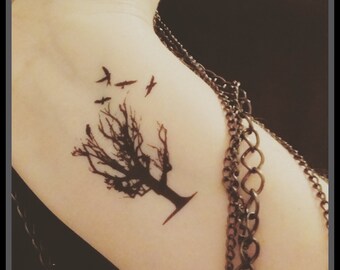 Birds Flying Tattoo Tree On A Fake Temporary Birds Flying Tattoo Tree On A Fake Temporary