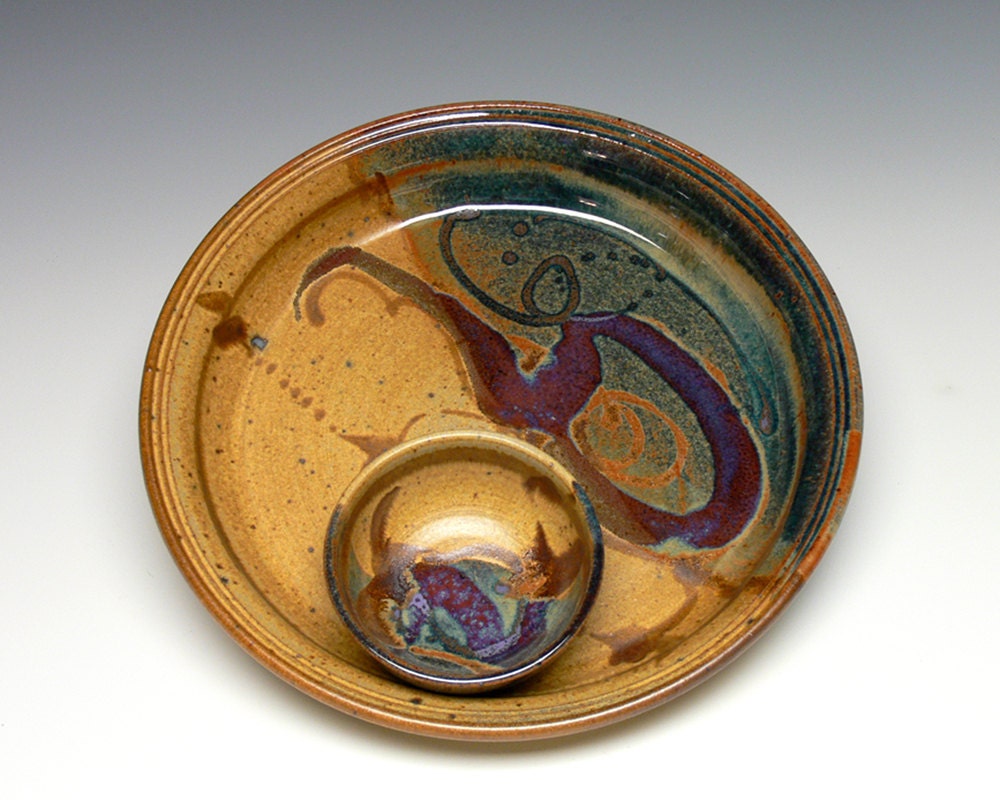 Hand Thrown Chip and Dip Set Pottery Chip Dip Stoneware