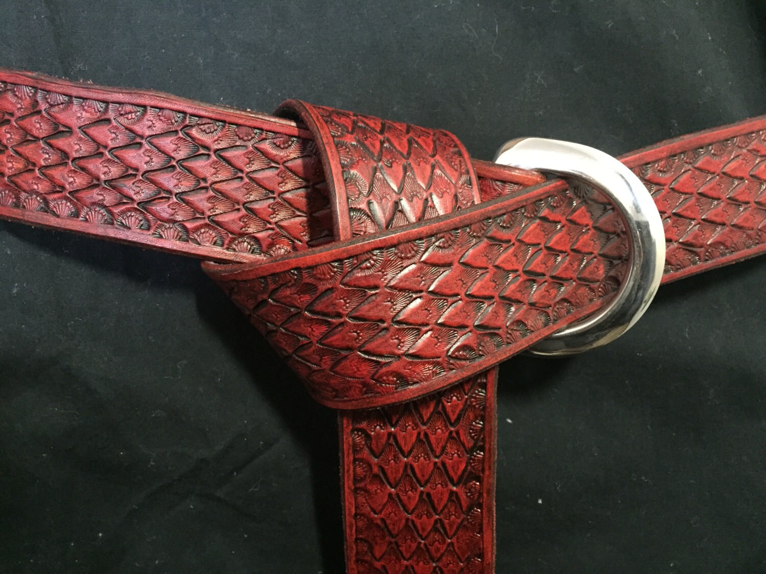 Dragon Scale Red Long Belt by CallirLeatherworks on Etsy