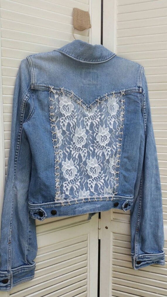 Denim and Lace Jacket upcycled and hand stitched for Juniors