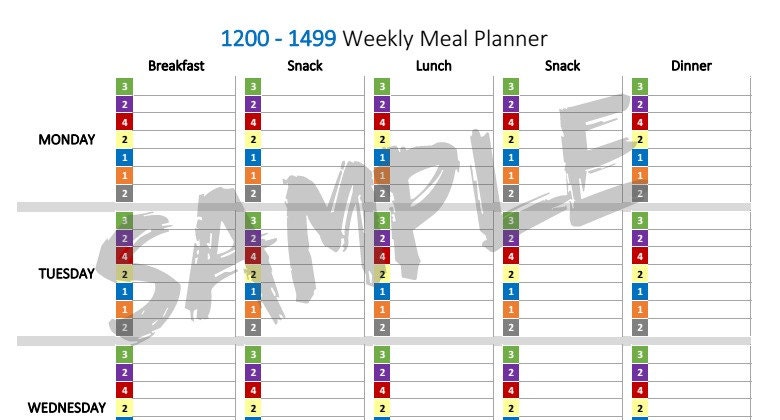 1200-1499 21 Day Fix / Portion Fix Meal Planner