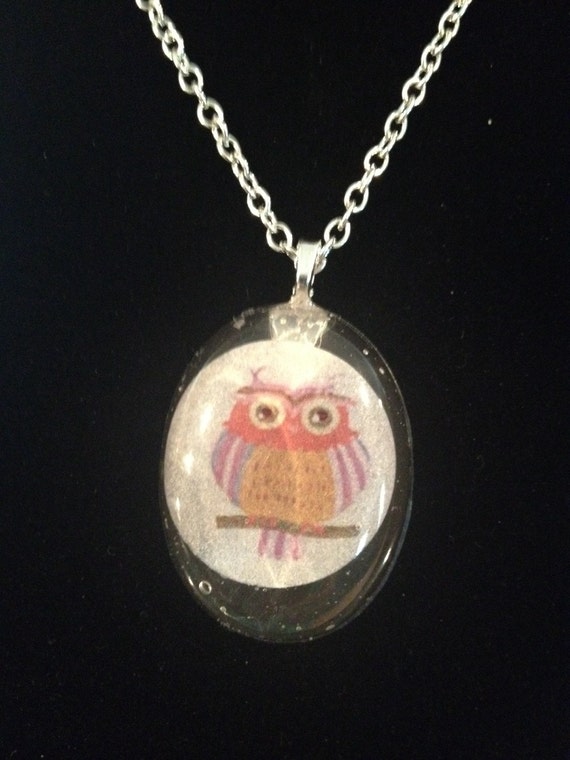 Items similar to Resin Pendant NecklaceOwl on Etsy