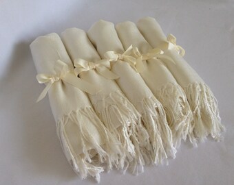 Set of 5 Cream Pashmina - OffWhite Shawl - Bridesmaid Gift - Cream Scarf - Shower, Baptism, Wedding Favor