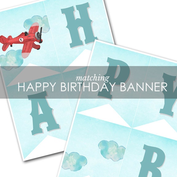 Airplane Happy Birthday Banner vintage bi plane birthday