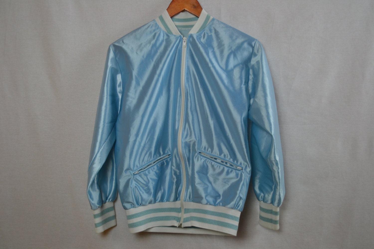 Light Blue and White Women's Bomber Jacket