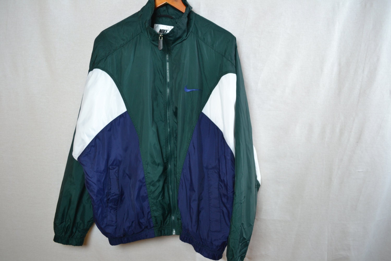 Green White and Navy Blue Nike Zip Up Windbreaker Jacket