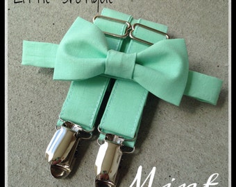 Mint Bow Tie and Suspender Set for Babies, toddlers, boys, and men. Sent 3-5 business days after you order.