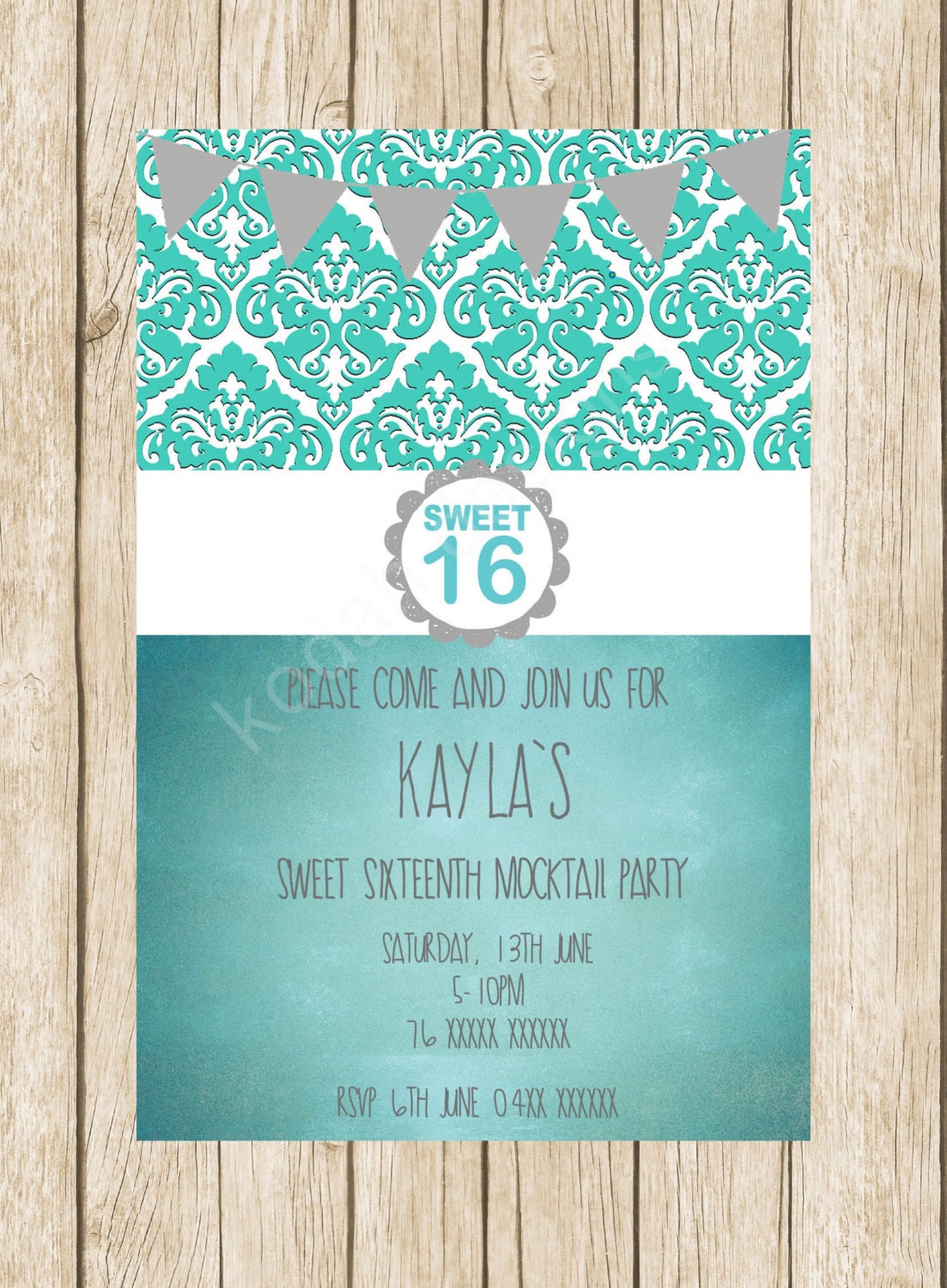 Teal Birthday Invitations 4