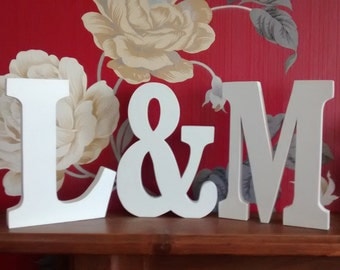 initials plus ampersand & sign, wedding gift, romantic,wooden letters,words, wedding table, engagement gift
