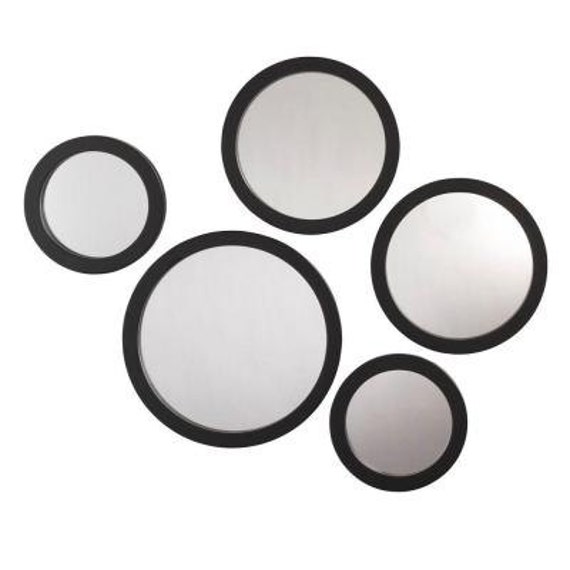 Items similar to 5 Black Round Plastic Framed Wall Mirrors on Etsy