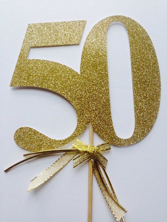 50th birthday large gold glitter cake topper by LondonSparkle