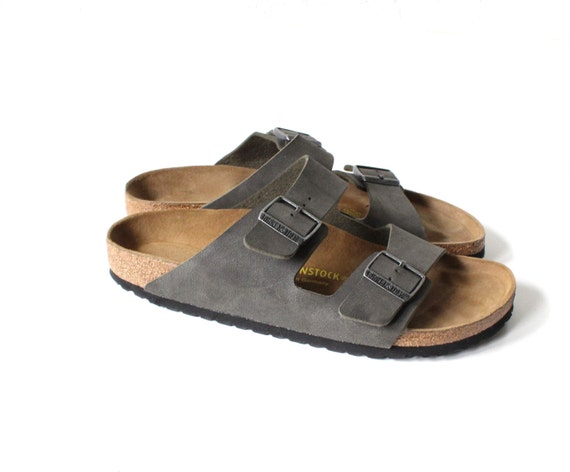 Gray Leather Men's Birkenstock 2 Strap Sandals Cork Sole Summer Shoes ...