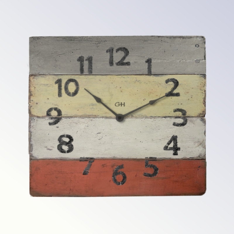 Rustic Beach Decor Pallet Clock In Nautical Red And By Goathopper   Il Fullxfull.761621268 Spch 