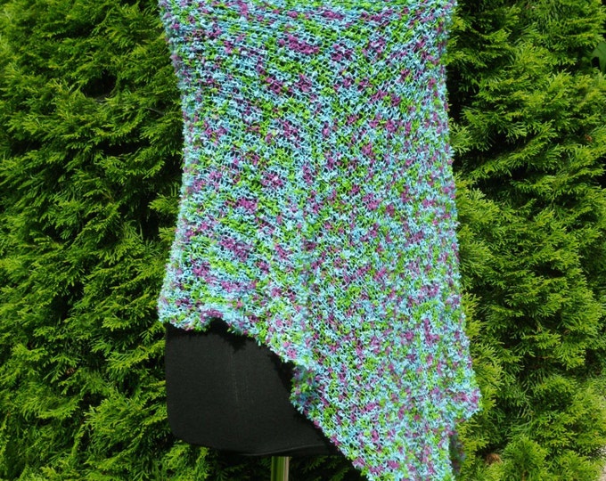 Light weight Poncho, Loose knit weave poncho, Multi Sparkle Turquoise Pink Green poncho, Spring knit wear, Women poncho, Beach cover up