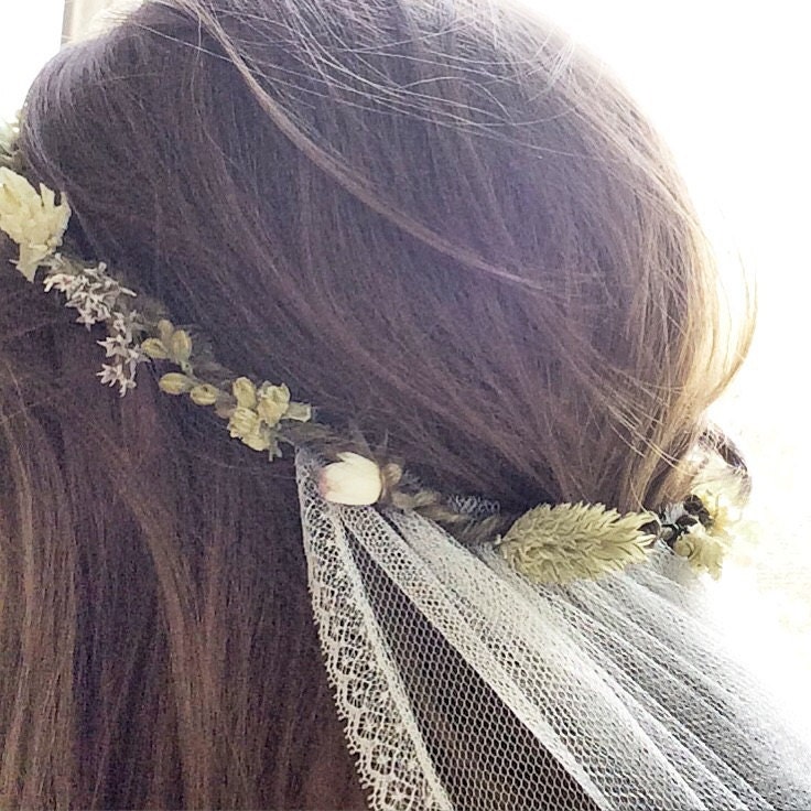Boho bridal flower crown with veil Pelican Rose Bride