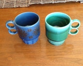 Set of two Vintage Japanese Stacking Ceramic Mugs - japan pottery unique retro coffee tea