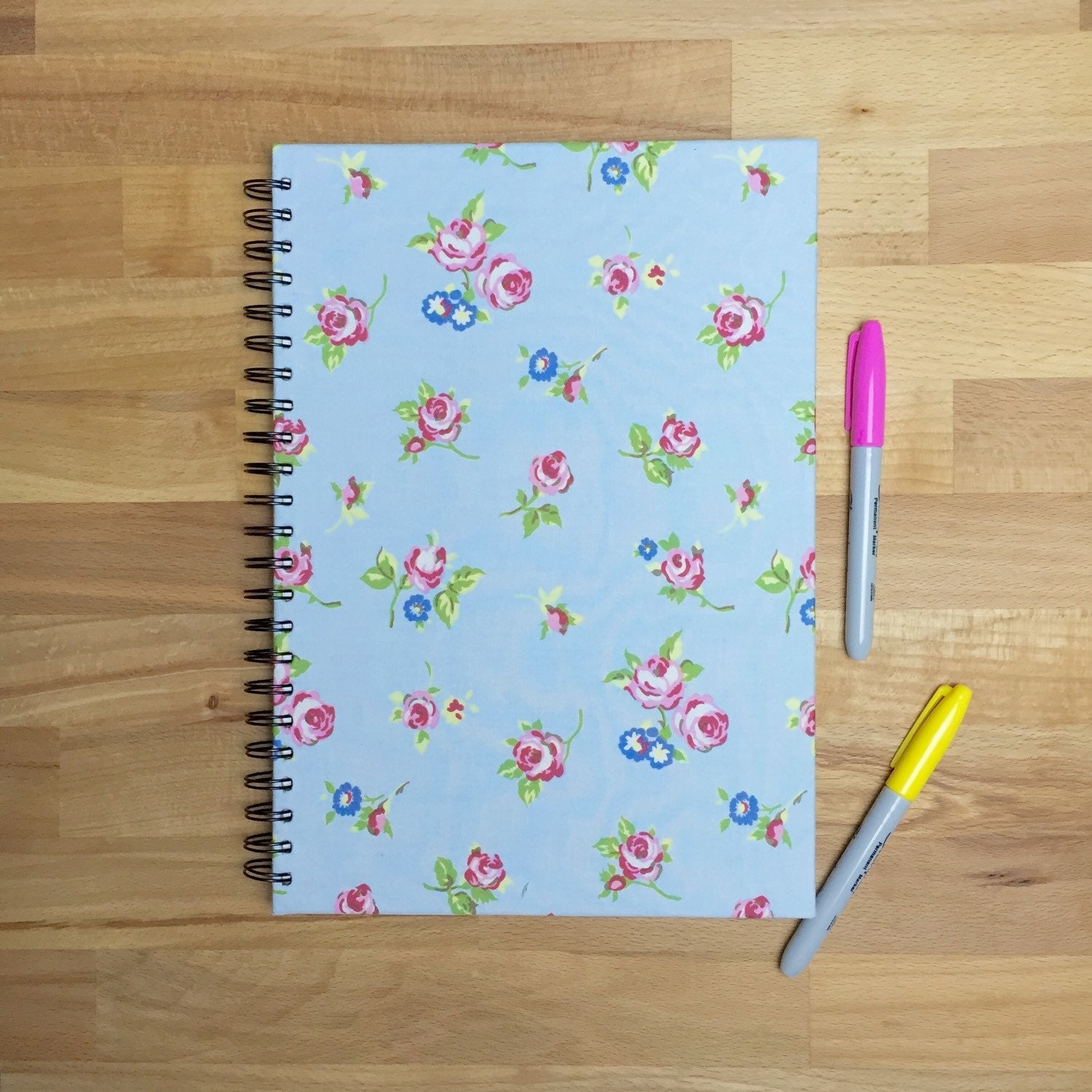 Floral A4 fabric covered notebook spiral bound with lined