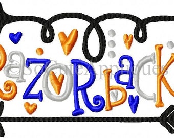 Embroidery design 5x7 Razorbacks football, Embroidery saying, arrow embroidery, football embroidery, socuteappliques, razorbacks football