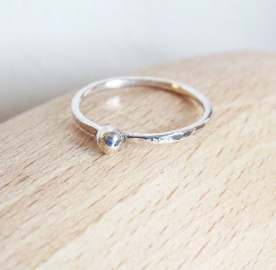 Tiny Dot Silver Stacking Ring - Skinny Hammered Silver Stacking Ring ...