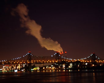 Brooklyn Bridge at Night Fine Art Photography Wall Photo Print, New York City Landscape Red Sky Suspension Night Bridge Sunset Sunrise