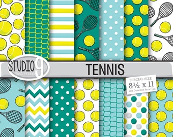 TENNIS Digital Paper: TENNIS Printable Pattern Print, Tennis Theme Download, 8 1/2 x 11 Tennis Theme Backgrounds Scrapbook