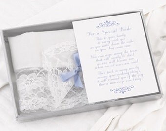 Brides Lace Hanky with Something Blue Wedding Handkerchief