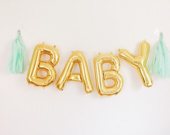 BABY balloons - gold mylar foil letter balloon banner kit
