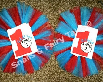 Thing 1 and Thing 2 Birthday Outfit Shirt Onesie Tutu Embroider Design