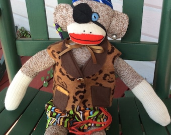Sock Monkey Pirate, Sock Monkey, Handmade Toys, Sock Monkey Doll, Sock Monkey Gifts