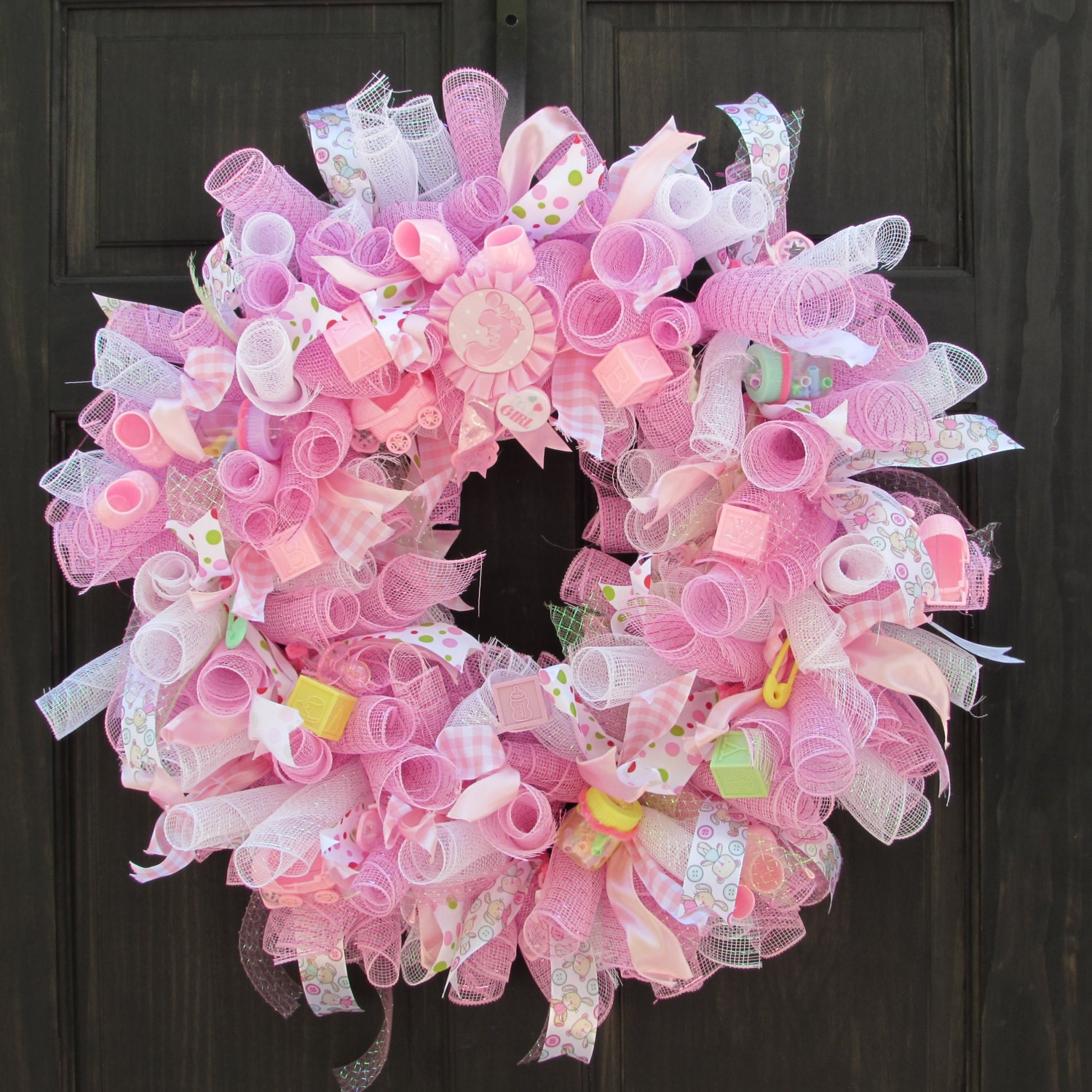 New Baby Wreath Baby Shower Deco Mesh Wreath Pink Wreath