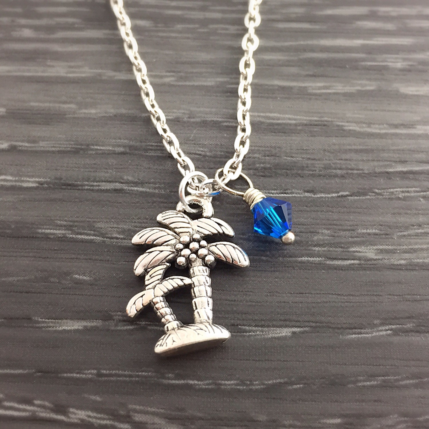 Coconut Palm Tree Necklace with Custom Birthstone Palm Trees