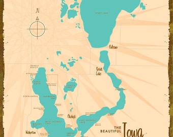 Iowa Great Lakes, IA - Wood or Metal Sign