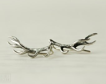 Sterling Silver Ear Cuff Pin Earrings Antler Deer Ear Wrap Earrings Boho Jewelry - FES006 T1