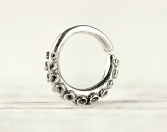 Octopus Tentacle Septum Ring Nose Ring Body Jewelry Sterling Silver Bohemian Fashion Indian Style 14g 16g - SE035R T1