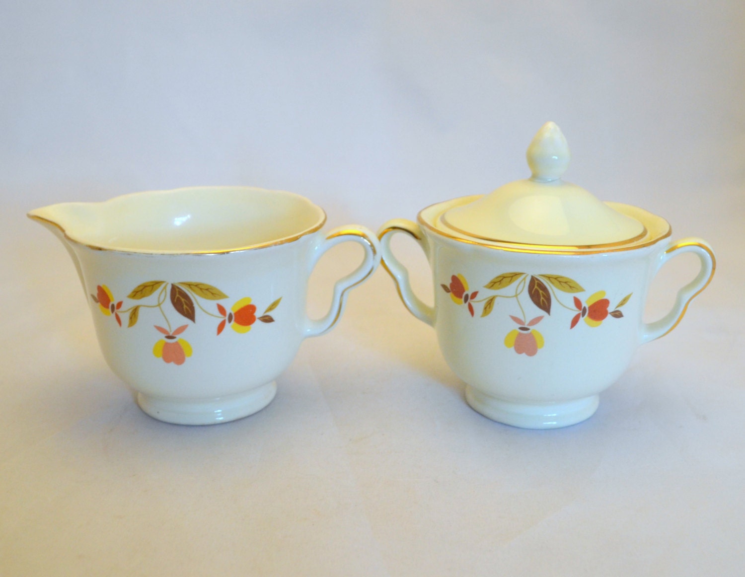 Vintage Hall Dinnerware Sugar Bowl and Creamer, Jewel Tea Autumn Leaf ...