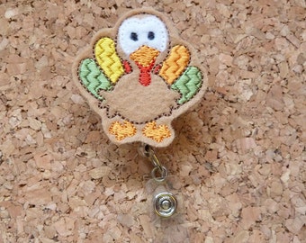 TURKEY Badge Reel | Thanksgiving Badge Reel | Felt Badge Reel | Retractable Name Holder | Nurse / Teachers / Office Workers | 405