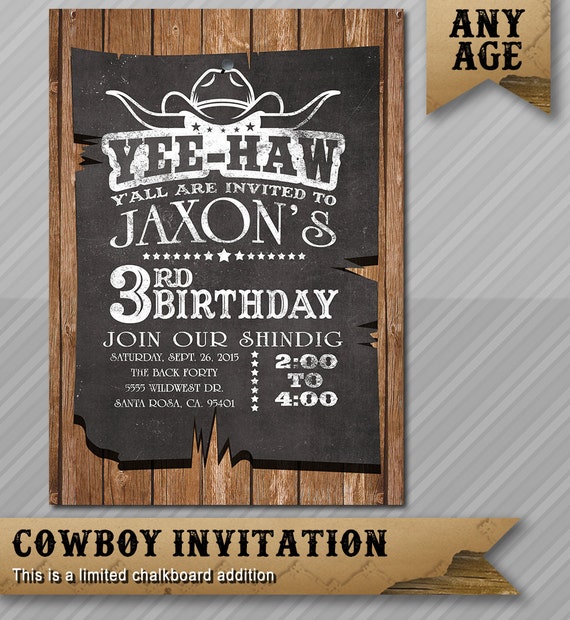 Chalkboard Western Invitation Cowboy Birthday by WolcottDesigns