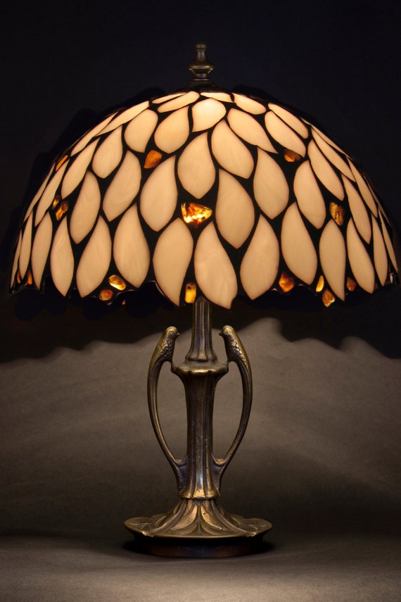 Amber Glass Lamp, Amber Glass, Baltic Amber, Stained Glass Lamp, Bedside Lamp, Bedroom Lighting, Reading Lamp, Library Lights, Table Lamp