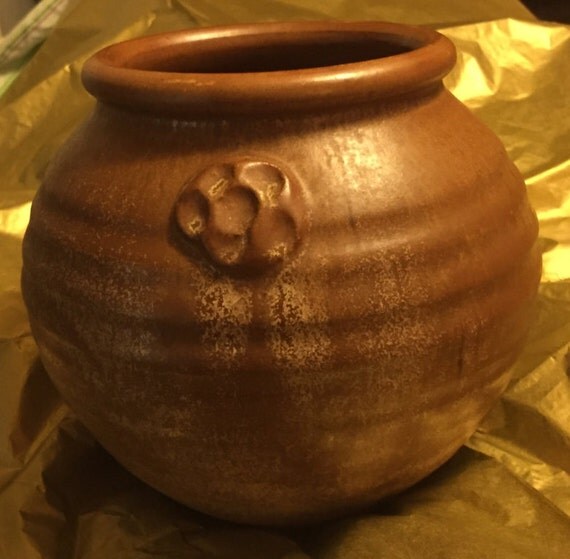 Brown Lead Glazed Pottery Stone Ware Rare Vintage Vase Bowl mantle