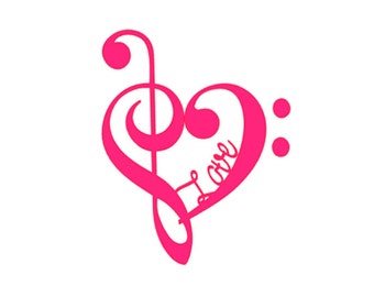 Music Heart Vinyl Decal, Treble Clef, Bass Clef Heart Decal, Custom Car Decal, personalized decal,