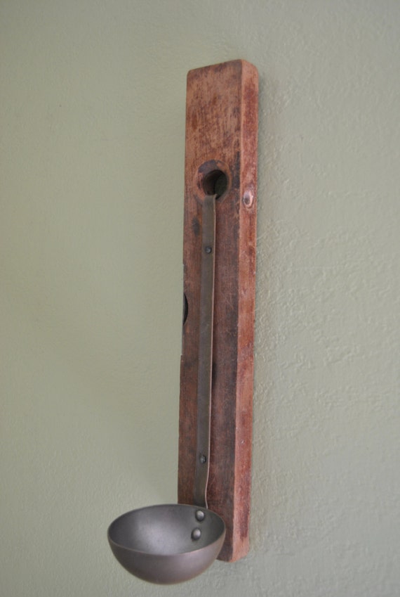 Primitive rustic candle holder vintage soup ladle antique