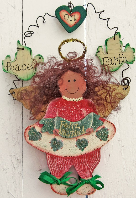 feliz navidad christmas angel painted wood christmas decor feliz navidad christmas angel painted wood christmas decor